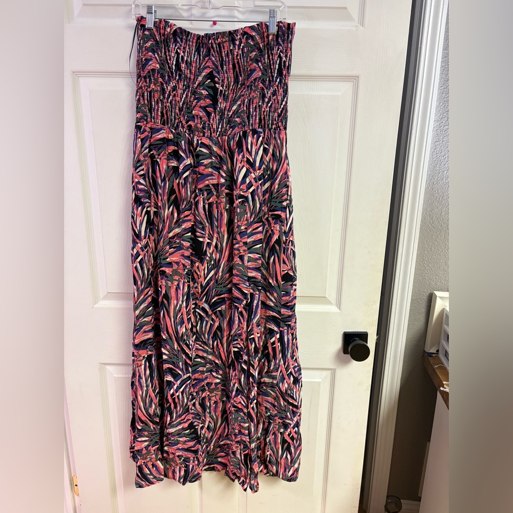 Evereve Multicolor Abstract strapless smocked Dress XL